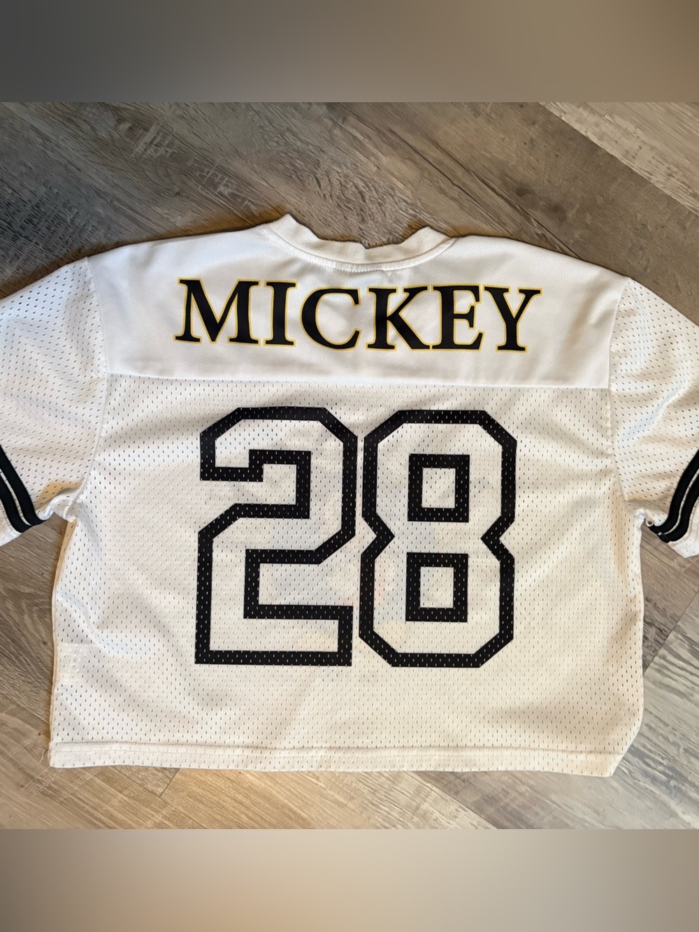 Disney Mickey Mouse Mesh Football Jersey Women’s White Crop Top Size S EUC - Picture 3 of 9